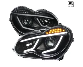 Spec-D Projector Headlights w/ LED Bar & Turn Signal Lights (Matte Black Housing/Clear Lens) Mercedes Benz W203 2001-2007