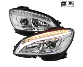 Spec-D Projector Headlights w/ LED Light Bar & Turn Signal Lights (Chrome Housing/Clear Lens) Mercedes Benz W204 2008-2011