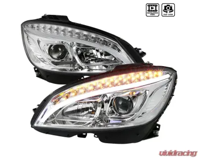 Spec-D Projector Headlights w/ LED Light Bar & Turn Signal Lights (Chrome Housing/Clear Lens) Mercedes Benz W204 2008-2011 - LHP-BW20408-TM