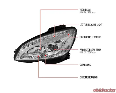 Spec-D Projector Headlights w/ LED Light Bar & Turn Signal Lights (Chrome Housing/Clear Lens) Mercedes Benz W204 2008-2011 - LHP-BW20408-TM
