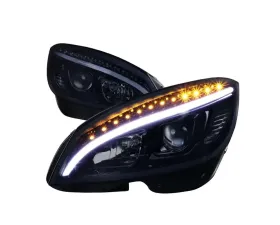 Spec-D Projector Headlights w/ LED Light Bar & Turn Signal Lights (Glossy Black Housing/Smoke Lens) Mercedes Benz W204 2008-2011