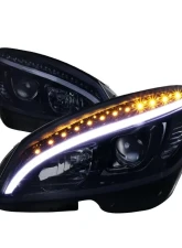 Spec-D Projector Headlights w/ LED Light Bar & Turn Signal Lights (Glossy Black Housing/Smoke Lens) Mercedes Benz W204 2008-2011                                     - LHP-BW20408G-TM - Image 10