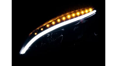 Spec-D Projector Headlights w/ LED Light Bar & LED Turn Signal Lights (Glossy Black Housing/Smoked Lens) Mercedes-Benz W204 C-Class 2008-2011                                     - LHP-BW20408G-TM - Image 2