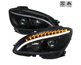 Spec-D Projector Headlights w/ LED Light Bar & Turn Signal Lights (Matte Black Housing/Clear Lens) Mercedes Benz W204 2008-2011