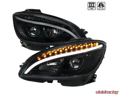 Spec-D Projector Headlights w/ LED Light Bar & Turn Signal Lights (Matte Black Housing/Clear Lens) Mercedes Benz W204 2008-2011 - LHP-BW20408JM-TM