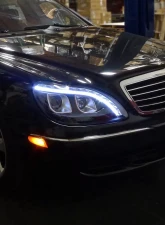 Spec-D Projector Headlights w/ LED Light Strip & Turn Signal Lights (Matte Black Housing/Clear Lens) Mercedes-Benz W220 S-Class 1998-2006                                     - LHP-BW22000JM-TM - Image 4