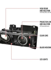 Spec-D Dual Halo Projector Headlights (Matte Black Housing/Clear Lens) Chevrolet | GMC 1988-1999                                     - LHP-C1088JM-RS - Image 9