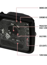 Spec-D Halo Projector Headlights w/ SMD LED Light Strip (Chrome Housing/Smoked Lens) Jeep Cherokee 1997-2001                                     - LHP-CHKE97G-RS - Image 10