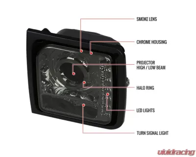 Spec-D Halo Projector Headlights w/ SMD LED Light Strip (Chrome Housing/Smoked Lens) Jeep Cherokee 1997-2001 - LHP-CHKE97G-RS