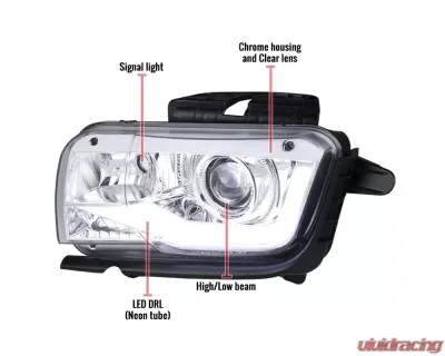 Spec-D LED Bar Projector Headlights (Chrome Housing/Clear Lens) Chevrolet Camaro 2010-2013 - LHP-CMR10-TM