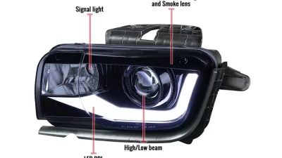 Spec-D LED Bar Projector Headlights (Glossy Black Housing/Smoked Lens) Chevrolet Camaro 2010-2013                                     - LHP-CMR10G-TM - Image 8