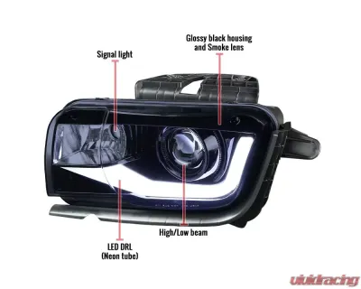 Spec-D LED Bar Projector Headlights (Glossy Black Housing/Smoked Lens) Chevrolet Camaro 2010-2013 - LHP-CMR10G-TM