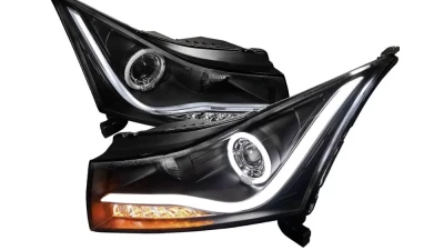 Spec-D Halo Projector Headlights w/ LED Light Bar & LED Turn Signal Lights (Matte Black Housing/Clear Lens) Chevrolet Cruze 2011-2016                                     - LHP-CRU11JM-TM - Image 10