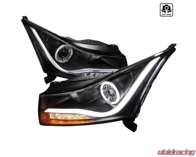 Spec-D Halo Projector Headlights w/ LED Light Bar & LED Turn Signal Lights (Matte Black Housing/Clear Lens) Chevrolet Cruze 2011-2016 - LHP-CRU11JM-TM