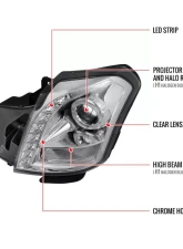 Spec-D Halo Projector Headlights w/ SMD LED Light Strip (Chrome Housing/Clear Lens) Cadillac CTS 2003-2007                                     - LHP-CTS03-RS - Image 9