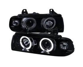 Spec-D Dual Halo Projector Headlights (Glossy Black Housing/Smoke Lens) BMW E36 1992-1998