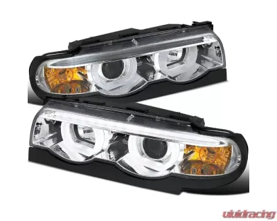 Spec-D Dual Halo Projector Headlights w/ LED Light Bars (Chrome Housing/Clear Lens) BMW E38 1995-2001 - LHP-E3895-TM
