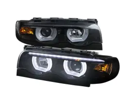 Spec-D Dual Halo Projector Headlights w/ LED Light Bars (Glossy Black Housing/Smoke Lens) BMW E38 1995-2001