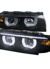 Spec-D Dual Halo Projector Headlights w/ LED Light Bars (Glossy Black Housing/Smoke Lens) BMW E38 1995-2001                                     - LHP-E3895G-TM - Image 10