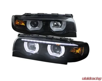 Spec-D Dual Halo Projector Headlights w/ LED Light Bars (Glossy Black Housing/Smoke Lens) BMW E38 1995-2001 - LHP-E3895G-TM