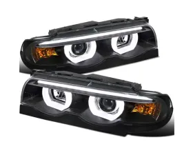Spec-D Dual Halo Projector Headlights w/ LED Light Bars (Matte Black Housing/Clear Lens) BMW E38 1995-2001