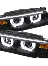 Spec-D LED Bar Dual Halo Projector Headlights (Matte Black Housing/Clear Lens) BMW E38 7-Series 1995-2001                                     - LHP-E3895JM-TM - Image 10