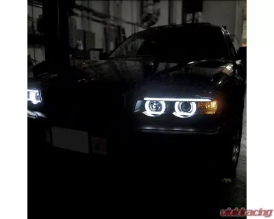 Spec-D LED Bar Dual Halo Projector Headlights (Matte Black Housing/Clear Lens) BMW E38 7-Series 1995-2001 - LHP-E3895JM-TM