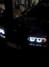 Spec-D LED Bar Dual Halo Projector Headlights (Matte Black Housing/Clear Lens) BMW E38 7-Series 1995-2001                                     - LHP-E3895JM-TM - Image 4