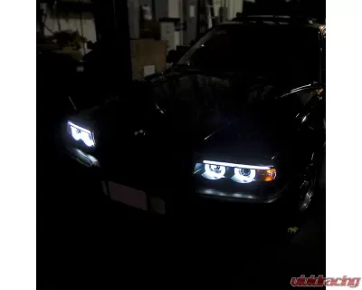Spec-D LED Bar Dual Halo Projector Headlights (Matte Black Housing/Clear Lens) BMW E38 7-Series 1995-2001 - LHP-E3895JM-TM