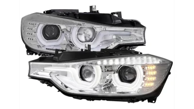 Spec-D Dual U-Bar Projector Headlights w/ LED Turn Signal Lights (Chrome Housing/Clear Lens) BMW F30 3-Series 2012-2015                                     - LHP-F3012-TM - Image 10