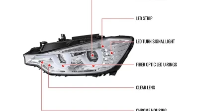 Spec-D Dual U-Bar Projector Headlights w/ LED Turn Signal Lights (Chrome Housing/Clear Lens) BMW F30 3-Series 2012-2015                                     - LHP-F3012-TM - Image 8