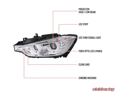 Spec-D Dual U-Bar Projector Headlights w/ LED Turn Signal Lights (Chrome Housing/Clear Lens) BMW F30 3-Series 2012-2015 - LHP-F3012-TM