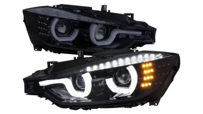 Spec-D Dual LED U-Bar Projector HID-Compatible Headlights w/ LED Turn Signal Lights (Glossy Black Housing/Smoked Lens) BMW F30 3-Series 2012-2015                                     - LHP-F3012G-HD-TM - Image 10