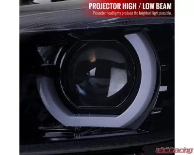 Spec-D Dual LED U-Bar Projector HID-Compatible Headlights w/ LED Turn Signal Lights (Glossy Black Housing/Smoked Lens) BMW F30 3-Series 2012-2015 - LHP-F3012G-HD-TM