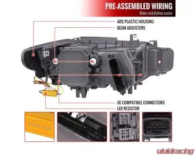 Spec-D Dual LED U-Bar Projector HID-Compatible Headlights w/ LED Turn Signal Lights (Glossy Black Housing/Smoked Lens) BMW F30 3-Series 2012-2015 - LHP-F3012G-HD-TM