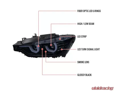 Spec-D Dual LED U-Bar Projector HID-Compatible Headlights w/ LED Turn Signal Lights (Glossy Black Housing/Smoked Lens) BMW F30 3-Series 2012-2015 - LHP-F3012G-HD-TM