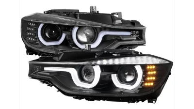 Spec-D Dual U-Bar Projector Headlights w/ LED Turn Signal Lights (Matte Black Housing/Clear Lens) BMW F30 3-Series 2012-2015                                     - LHP-F3012JM-TM - Image 10