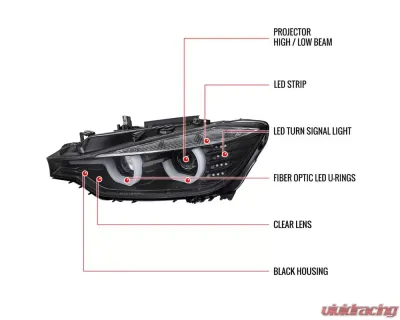 Spec-D Dual U-Bar Projector Headlights w/ LED Turn Signal Lights (Matte Black Housing/Clear Lens) BMW F30 3-Series 2012-2015 - LHP-F3012JM-TM