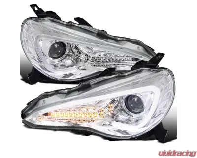 Spec-D Projector Headlights w/ LED Strip & Turn Signal Lights (Chrome Housing/Clear Lens) Scion | Toyota 2012-2017 - LHP-FRS12-TM