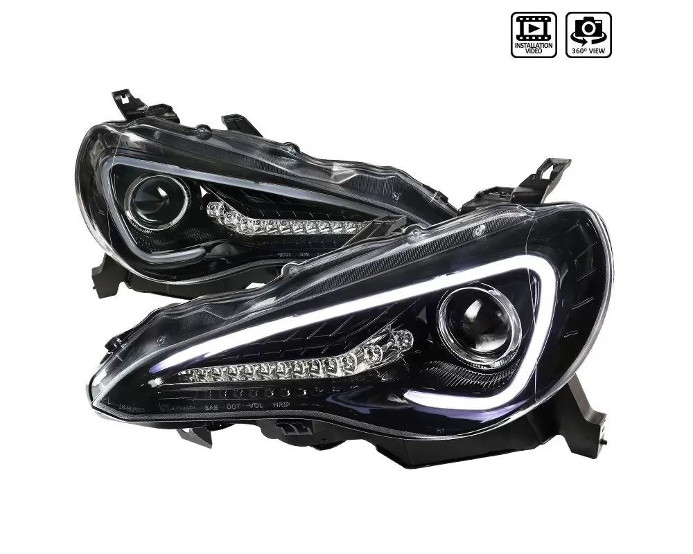 Spec-D Projector Headlights w/ LED Bar & Sequential Turn Signal Lights (Jet Black Housing/Clear Lens) Scion | Toyota 2012-2017 - LHP-FRS12BK-SQ-TM