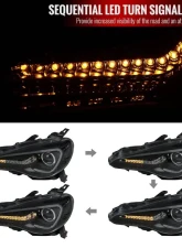Spec-D Projector Headlights w/ LED Bar & Sequential Turn Signal Lights (Jet Black Housing/Clear Lens) Scion | Toyota 2012-2017                                     - LHP-FRS12BK-SQ-TM - Image 2