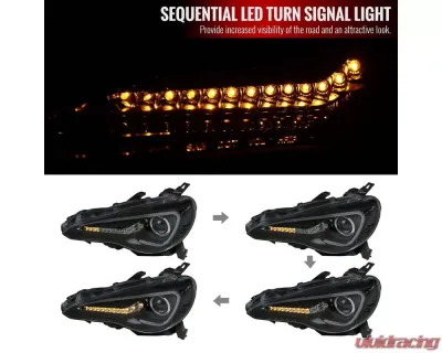 Spec-D Projector Headlights w/ LED Bar & Sequential Turn Signal Lights (Jet Black Housing/Clear Lens) Scion | Toyota 2012-2017 - LHP-FRS12BK-SQ-TM