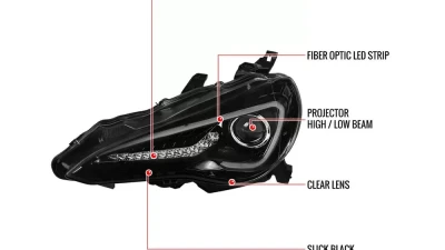 Spec-D LED Bar Projector Headlights w/ LED Turn Signal Lights (Jet Black Housing/Clear Lens) Scion FR-S | Toyota GT86 2012-2017                                     - LHP-FRS12BK-TM - Image 10