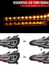 Spec-D Projector Headlights w/ LED Light Bar & Sequential Turn Signal Lights (Matte Black Housing/Clear Lens) Scion | Toyota 2012-2017                                     - LHP-FRS12JM-SQ-TM - Image 2