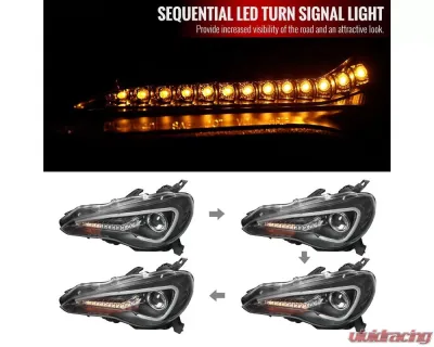 Spec-D Projector Headlights w/ LED Light Bar & Sequential Turn Signal Lights (Matte Black Housing/Clear Lens) Scion | Toyota 2012-2017 - LHP-FRS12JM-SQ-TM