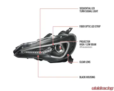 Spec-D Projector Headlights w/ LED Light Bar & Sequential Turn Signal Lights (Matte Black Housing/Clear Lens) Scion | Toyota 2012-2017 - LHP-FRS12JM-SQ-TM