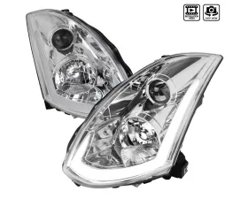 Spec-D Projector Headlights w/ LED Light Bar & Sequential Turn Signal Lights (Chrome Housing/Clear Lens) Infiniti G35 2003-2007