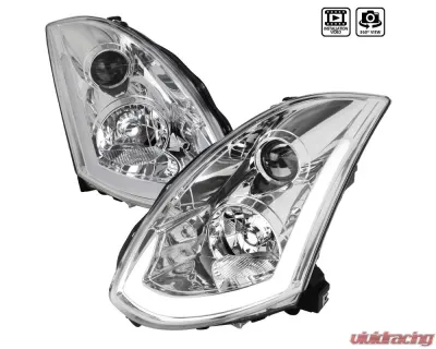 Spec-D Projector Headlights w/ LED Light Bar & Sequential Turn Signal Lights (Chrome Housing/Clear Lens) Infiniti G35 2003-2007 - LHP-G35032-SQ-RS