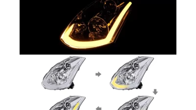 Spec-D LED Bar Projector Headlights w/ Sequential Turn Signals (Chrome Housing/Clear Lens) Infiniti G35 2003-2007                                     - LHP-G35032-SQ-RS - Image 2