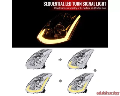 Spec-D Projector Headlights w/ LED Light Bar & Sequential Turn Signal Lights (Chrome Housing/Clear Lens) Infiniti G35 2003-2007 - LHP-G35032-SQ-RS